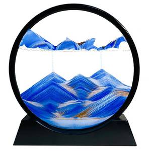 lot 33203 image: SANDCLE Moving Sand Art Liquid Motion - Moving Sand Art Picture 3D Deep Sea Sandscape, Round Glass Frame Display Flowing Sand Relaxing Toy for Desktop Home Office Work Ocean Decor(Blue, 7) - Retail $12