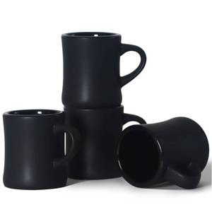 lot 33204 image: harebe Retro Coffee Mugs Set of 4, 10 OZ Heavy Classic Ceramic Diner Cups Set with Handle for Coffee, Tea, Cocoa, Milk, Latte Black - Retail $26