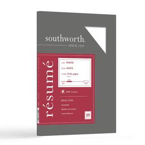 lot 33541 image: Southworth R14CF 100% Cotton Resume Paper White 24 lbs. Wove 8-12 x 11, 100Box - Retail $13