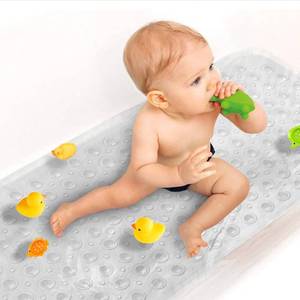 lot 33550 image: Upgrade Baby Bath Mat Non Slip Extra Long Bathtub Mat for Kids 40 X 16 Inch - Eco Friendly Bath Tub Mat with 200 Big Suction Cups,Machine Washable Shower Mat,Clear - Retail $13