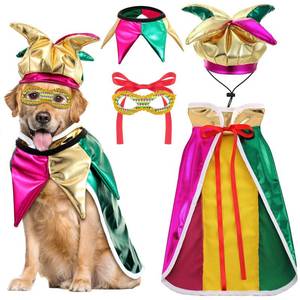 lot 33556 image: Locmeo 4 Pcs Mardi Gras Dog Costume Mardi Gras Clown Jester High Collar Cape Pet Accessories Set Golden Green Purple Puppy Dress Up with Mask Collar Dress for Small Dogs Outfit Decor(Large)
