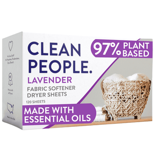 lot 33568 image: Clean People All Natural Fabric Softener Sheets - Dryer Sheets - Naturally Softens & Removes Static - Vegan Laundry Softener With Essential Oils - Lavender  120 Pack - Retail $15