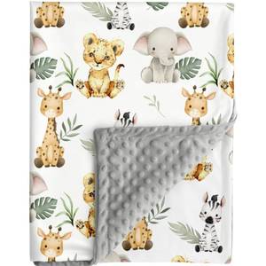 lot 33579 image: FIGEPO Safari Jungle Animals Baby Blanket Gender Neutral Blankets for Newborn Baby Girls or Boys Nursery Toddler Double Layer Blanket with Dotted Backing and Animal Printed (Animal 1) - Retail $17