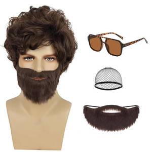 lot 33581 image: ATAYOU Adult Short Brown Shag Wig and Beard with Glasses Accessories for Mens Adult Halloween Cosplay