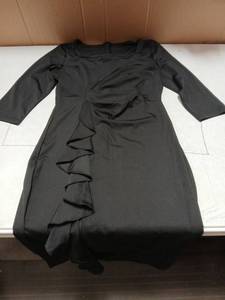 lot 33583 image: MarryUP Elegant Work Dresses for Women Square Neck Vintage Bodycon Ruffle Church Midi Pencil Dress 34 Sleeve High Waist Black M - Retail $40