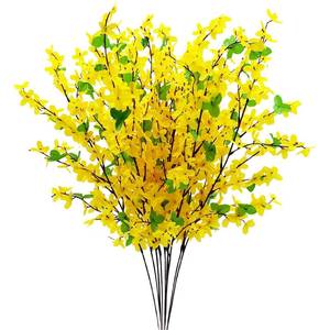 lot 33585 image: MXBNCYA 10PCS Artificial Forsythia Flowers Fake Forsythia Stem 25.5 Silk Yellow Winter Jasmine Branches Artificial Orchids Flower for Home Table Wedding Graveyard Kitchen Office Decoration. - Retail $12