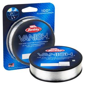 lot 33586 image: Berkley Vanish, Clear, 4lb  1.8kg, 250yd  228m Fluorocarbon Fishing Line, Suitable for Saltwater and Freshwater Environments - Retail $14