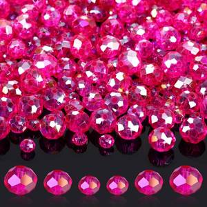 lot 33592 image: WILLBOND 600 Pcs Crystal Glass Beads for Jewelry Making Bulk Suncatcher Faceted Rondelle Loose Gemstone for Valentines Day, Irish Holiday, Easter Bracelet DIY Crafts 8mm, 6mm, 4mm(Hot Pink) - Retail $10