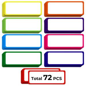 lot 33599 image: Utron 72PCS Magnetic Dry Erase Labels, 3.2x1.2 Reusable Colorful Name Plates, Waterproof Magnetic Label Stickers for Home, Office, School, Refrigerator, Locker, White Board (9 Colors) - Retail $7