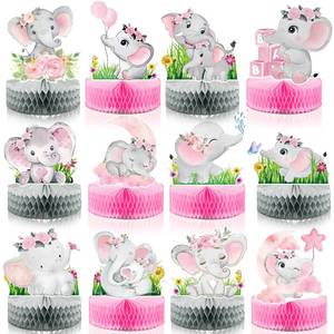 lot 33600 image: Tudomro 12 Pcs Pink Elephant Honeycomb Centerpieces Baby Shower Table Decorations Elephant Theme Party Centerpieces for Birthday Shower Wedding Party Supplies - Retail $9