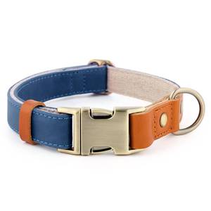lot 33607 image: Plutus Pet Genuine Leather & Hemp Dog Collar Adjustable Heavy Duty Pet Collar with Quick Release Metal Buckle, Soft & Stylish for Puppy and Small, Medium, Large Dogs (Royal Blue, L) - Retail $18