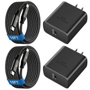 lot 42514 image: Super Fast Charger USB C, Type-C Android Phone Charger Fast Charging Block with 10FT Type C Cords for Samsung Galaxy S26 UltraS25 UltraS24 UltraS24S23 UltraS23S22 PlusS20, Tab S9S8 Ultra - Retail $20