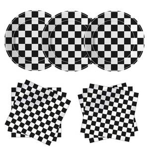 lot 42515 image: Gilyaoic Race Car Birthday Party Supplies, 40 Piece Black and White Checkered Plates and Napkins Set, Disposable Tableware Serves 20 Guests for Birthdays, Game Day, and Racing-Themed Parties