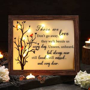 lot 42533 image: Gerrii Sympathy Memorial Gifts Red Cardinal Bereavement LED Memorial Gifts for Loss of Loved One Wooden Shadow Box 10 x 8 in Poem and Light for Mom Dad Father Funeral Bereavement(Simple Style) small crack see pic - Retail $14