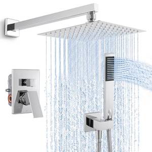 lot 61868 image: KES Shower Faucet with 10-Inch Rain Shower Head with Handheld Spray, Pressure Balance System with cUPC Certified Valve Polished, XB6230F18-CH - Retail $180