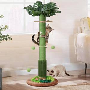 lot 61869 image: Cat Scratching Post, 40 Tall Palm Tree Scratch Post for Cats, Sisal Scratching Posts for Indoor Cats Adults with Hanging Cat Toys, Self-Grooming Brush, Snuffle Mat and Interactive Wooden Ball Track - Retail $42
