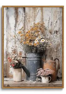 lot 61877 image: XLARTMY Framed Farmhouse Vintage Canvas Wall Art Floral Daisy Pictures Wall Decor Paintings Country Flower Artwork Poster Prints for Living Room Kitchen Bedroom Bathroom 12x16In - Retail $26