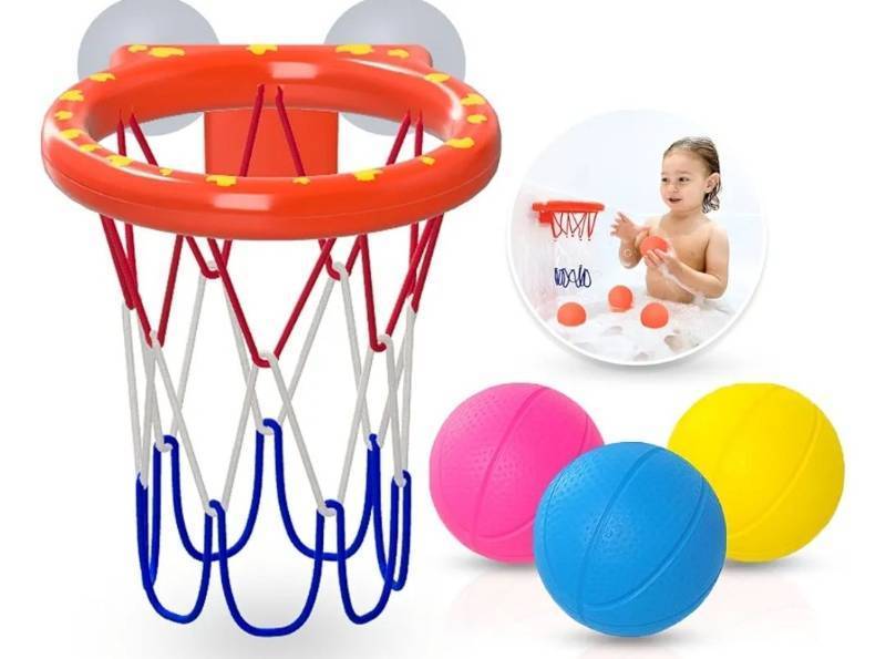 lot 72502 image: Bath Toys - Bathtub Basketball Hoop for Toddler Kids - Bath Toys Mold-Free with Strong Suction Cups and 3 Colorful No-Hole Balls - Fun Shower Toys and Bathtub Toy for Toddlers - Retail $13