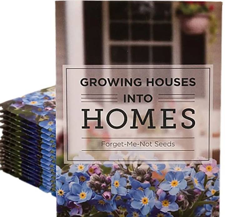 lot 72515 image: Bentley Seeds Growing Houses into Homes - Pre Filled Forget Me Not Garden Seed Packets - 23 Packed Forget Me Not Seed Packs - Perfect Realtor Gift for Prospecting or New Homeowners - Non GMO Seeds - Retail $30