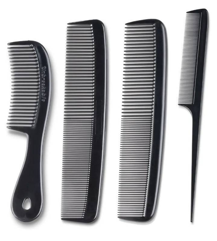 lot 72532 image: Mars Wellness 4 Piece Professional Comb Set Black - USA MADE - Fine Pro Tail Combs, Dresser Hair Comb Styling Comb - Premium Grade for Men and Women - Parting Teasing and Styling - Retail $9