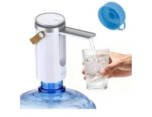 lot 37025 image: Water Dispenser for 5 Gallon Bottle, Portable USB Charging Electric Water Pump, Drinking Water Jug Pump for Home, Kitchen, Living Room, Office, Camping, Universal for 3-5 Gallon (Pro) - Retail $20