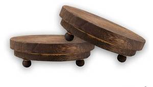 lot 37028 image: 2 Pcs Wood Riser - 3.75 Display Stand for Farmhouse Decor, Tiered Tray Accessories, Round Rustic Pedestal for Home Decorations - Retail $9