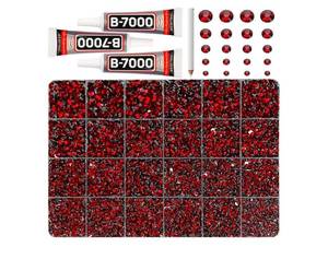 lot 37035 image: 32000Pcs Burgundy Rhinestones for Bedazzling, 2,3,4,5,6mm Mix Sizes Flatback Garnet Resin Crystals, Maroon Dark Red Gems Diamonds Gemstones Jewels Stones with B7000 Glue for Crafting Crafts Clothes - Retail $10