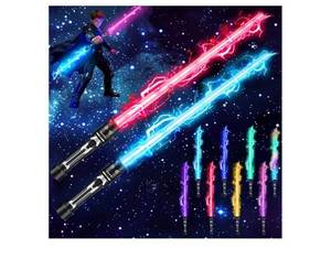 lot 37042 image: Light Up Sword, 2-in-1 Retractable Dual Saber with 8 Colors & FX Sound, Telescoping Blades for Immersive Play, Cosplay Costume Accessory, Halloween Christmas Birthday Gift for Kids, Boys & Girls - Retail $10