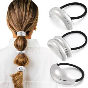 lot 37055 image: 3PCS Silver Hair Ties, Metal Hair Ties for Thick Hair, Elegant Durable Geometric Design, Silver Hair Accessories Stretchy and Non-Damage Ponytail Holders, 3 Styles in Box Gifts Holiday - Retail $10