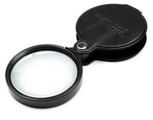 lot 37056 image: 10x Small Pocket Magnifier Glass, Qirte Mini Folding Magnifying Lenses with Rotating Protective Leather Sheath for Seniors Reading, Inspection, Kids for Exploration, Elder Gift, 2 38 Lens Size - Retail $10