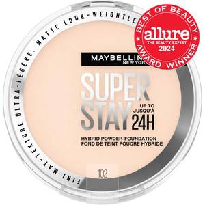 lot 37065 image: Maybelline Super Stay Up to 24HR Hybrid Powder-Foundation, Medium-to-Full Coverage Makeup, Matte Finish, 102, 1 Count - Retail $13