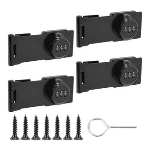 lot 37070 image: Password Rotary Hasp Locks, Black 4 Pack Cabinet Locks with Combination, Keyless Security Latch for Sliding Barn Door, Gate, Small Door, Closet, Drawers - Retail $30