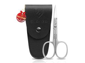 lot 37092 image: Curved Nail Scissors all purpose Heavy Duty Grooming Tool - Sharp Blade Stainless Steel with Leather Case - Eyebrow Scissors for Women - Mustache & Beard Scissors for Men (Silver - Nail Scissors) - Retail $6