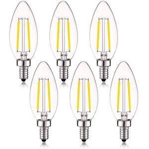 lot 37104 image: 2W LED Candelabra Bulb 25W Equivalent E12 Dimmable LED Bulbs Clear Filament Vintage Home Decoration Candle Light Bulbs B11 2700K Warm White,6 Pack - Retail $16