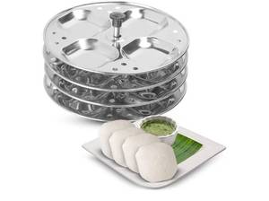 lot 37106 image: Stainless Steel Idli Stand  4-Plates Idli  Idli Preparation  Supreme Quality Food Grade Idli Stand  Makes 16 Idlis (Square Shape) - Retail $18