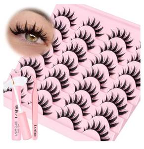 lot 37117 image: Lashes Spiky Manga Lashes 14 Pairs Anime False Eyelashes 8D Wispy Eye Lashes Kit with Lash Glue and Lash Tweezers Natural Soft Fake Eyelashes (Cutes) - Retail $9