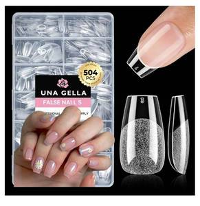 lot 37121 image: UNA GELLA Short Coffin Nails Tips, 504pcs No c Curve short Coffin Gel Press On Nails Pre Etched For Women Acrylic Nail Extension Full Cover Home Salon 12 Sizes - Retail $13