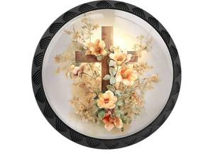 lot 37131 image: 4 Pack Jesus Cabinet Knobs Round Drawer Pulls Cross Knob Cupboard Door Handles Hardware for Kitchen Bathroom Cabinets - Retail $9