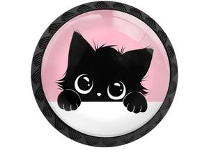 lot 37132 image: 4 Pack Cute Black Cat Cabinet Knobs Round Drawer Pulls Cat Dresser Knob Cupboard Door Handles Hardware for Kitchen Bathroom Cabinets - Retail $15