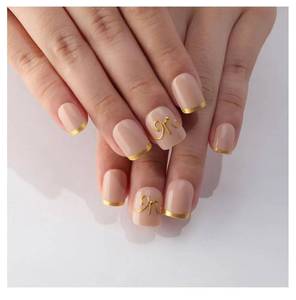lot 37133 image: 3D Letter M Birthday Press On Nails, Gold French Tip Extra Short Square Reusable Soft Gel Fake Nails,Trendy Personalized Glossy Acrylic False Nails Personalized Gift for Women Birthday Party - Retail $8