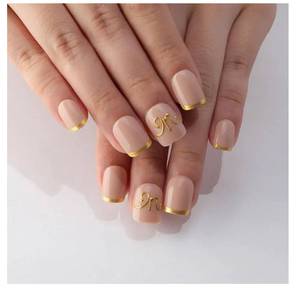 lot 37134 image: 3D Letter M Birthday Press On Nails, Gold French Tip Extra Short Square Reusable Soft Gel Fake Nails,Trendy Personalized Glossy Acrylic False Nails Personalized Gift for Women Birthday Party - Retail $8