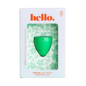 lot 37137 image: Hello Period Cup Low Cervix Menstrual Cup  Award Winning Reusable Soft Flexible Alternative to Pads & Tampons  Sustainable Feminine Hygiene  Leak Proof  Holds 21ml  41mm Diameter, 43mm L (Medium) - Retail $30