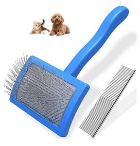 lot 37164 image: 2PCS Slicker Brush for Dogs & Pet Comb,Professional Dog Grooming Brush (Goldendoodles,Poodles,Labradoodles) with Extra Long Pins to Effectively Remove Tangles, Knots and Mats (Blue, Medium) - Retail $14