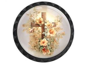 lot 37167 image: 4 Pack Jesus Christ Cabinet Knobs Round Drawer Pulls Cross Knob Cupboard Door Handles Hardware for Kitchen Bathroom Cabinets - Retail $10