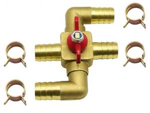 lot 37168 image: Solid Brass 34 Inch Heater Control Valve, 4-way Automobile Heating Water valve, Brass Automotive Integrated Manual Control Valve, Heater Core Bypass with 4 Clamps(19mm) - Retail $28