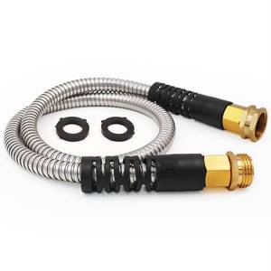 lot 37171 image: Short Garden Hose 3 feet, Metal Leader Water Hose, Heavy Duty and Lightweight Stainless Steel Water Pipe for RV, Outdoor, Yard, Lawn, 3ft x 58, Female to Male - Retail $13