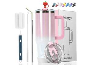 lot 37178 image: 30 oz Shiny Tumbler with Handle and Straw,Stainless Steel Tumbler with Lid and Straw,Insulated Travel Mug(Cold for 34 Hours),Water Bottle for Iced Tea,Coffee (Pink) - Retail $19
