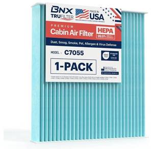lot 37191 image: BNX TruFilter C7055 Cabin Air Filter, HEPA 99.97%, MADE IN USA, Compatible With Toyota Camry, Corolla, Highlander, RAV4, Tundra, Prius, 4Runner Subaru Outback, Legacy Lexus RX, GS, GX, IS, LS, ES - Retail $18