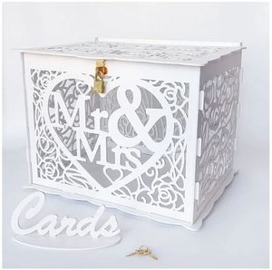 lot 37208 image: Wedding Money Box Holder with Sign, Large Rustic Wood Wooden DIY Envelop Gift Card Shadow Boxes with Lock Slot for Reception Anniversary Graduation Birthday Party Parties. - Retail $20