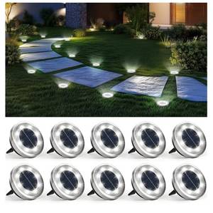 lot 37215 image: 8 Pack Solar Ground Lights Outdoor Waterproof, Solar Powered Pathway Lights, Landscape Lighting for Garden Walkway Driveway Backyard Decor  - Retail $25